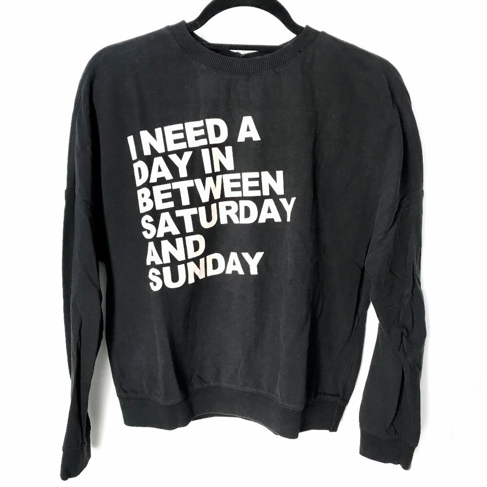 Zara Trafaluc Black Long Sleeve Wide Neck Graphic Sweatshirt Small